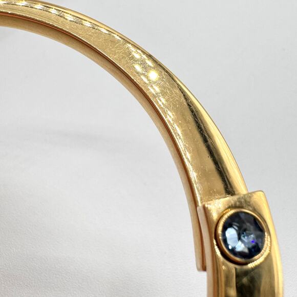 Swarovski Blue Pave Gold Tone Hinge Bangle Bracelet Swan Signed Rare Fits 7 1/4” - Picture 15 of 16